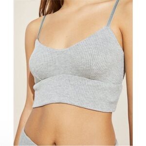 Eberjey Elon Relaxed Ribbed Bralette M Heather Grey Longline Wireless Adjustable